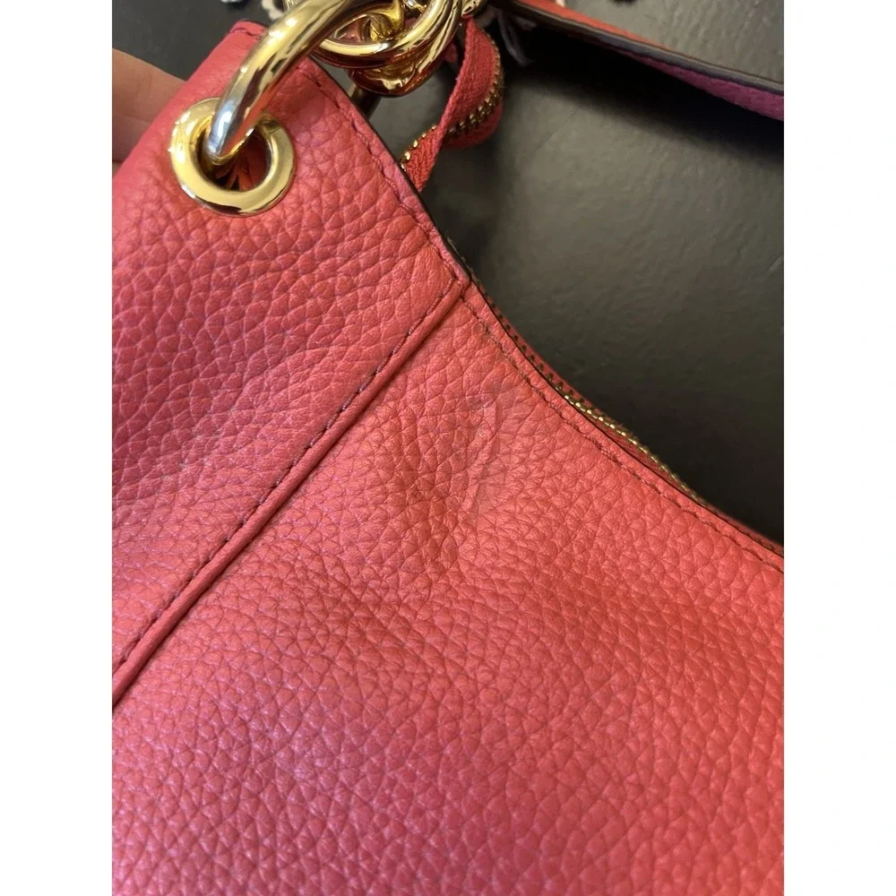 Michael Kors NWT Watermelon Coral Leather Tassle Charm Shoulder Handbag As‎ Is